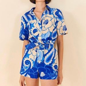 Farm Rio - Tropical Groove Blue Romper NWT